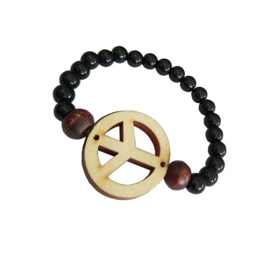 Peace Sign Symbol Onyx Beads Bracelet By Menjewell